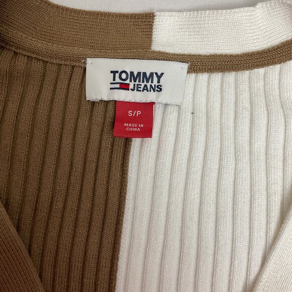 Tommy Hilfiger Womens Two-Tone Ribbed Knit Button-Up Cardigan Tan/White size S - Picture 8 of 9